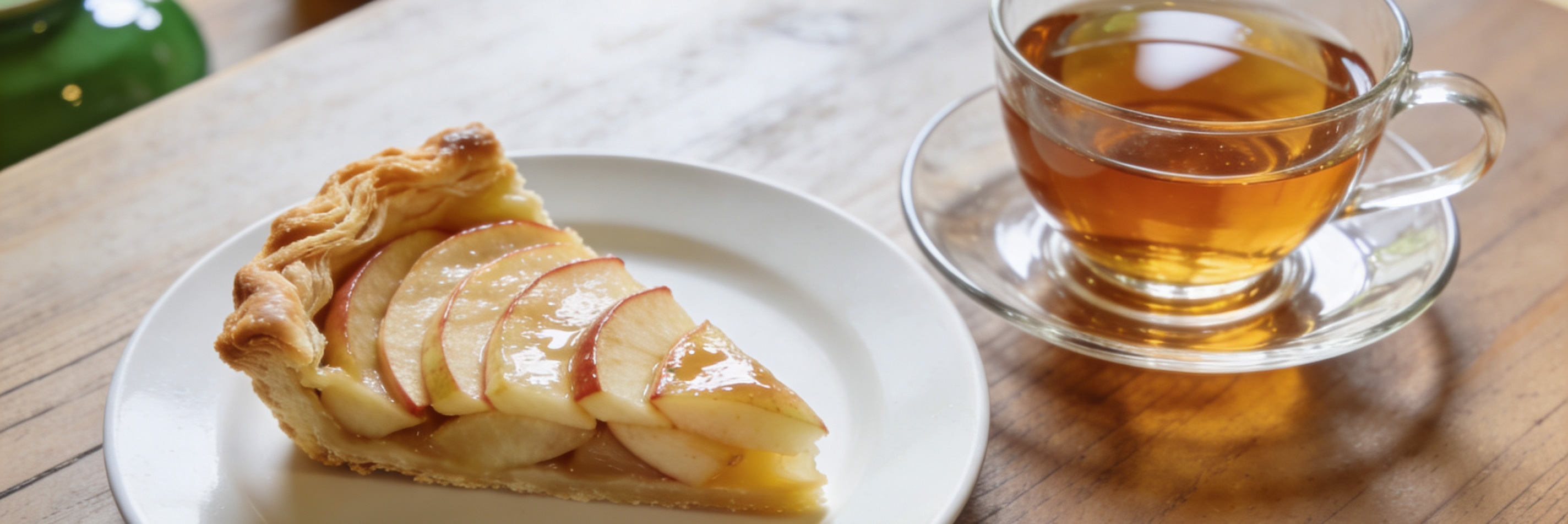 店内喫茶スペースで、アップルパイとティータイム